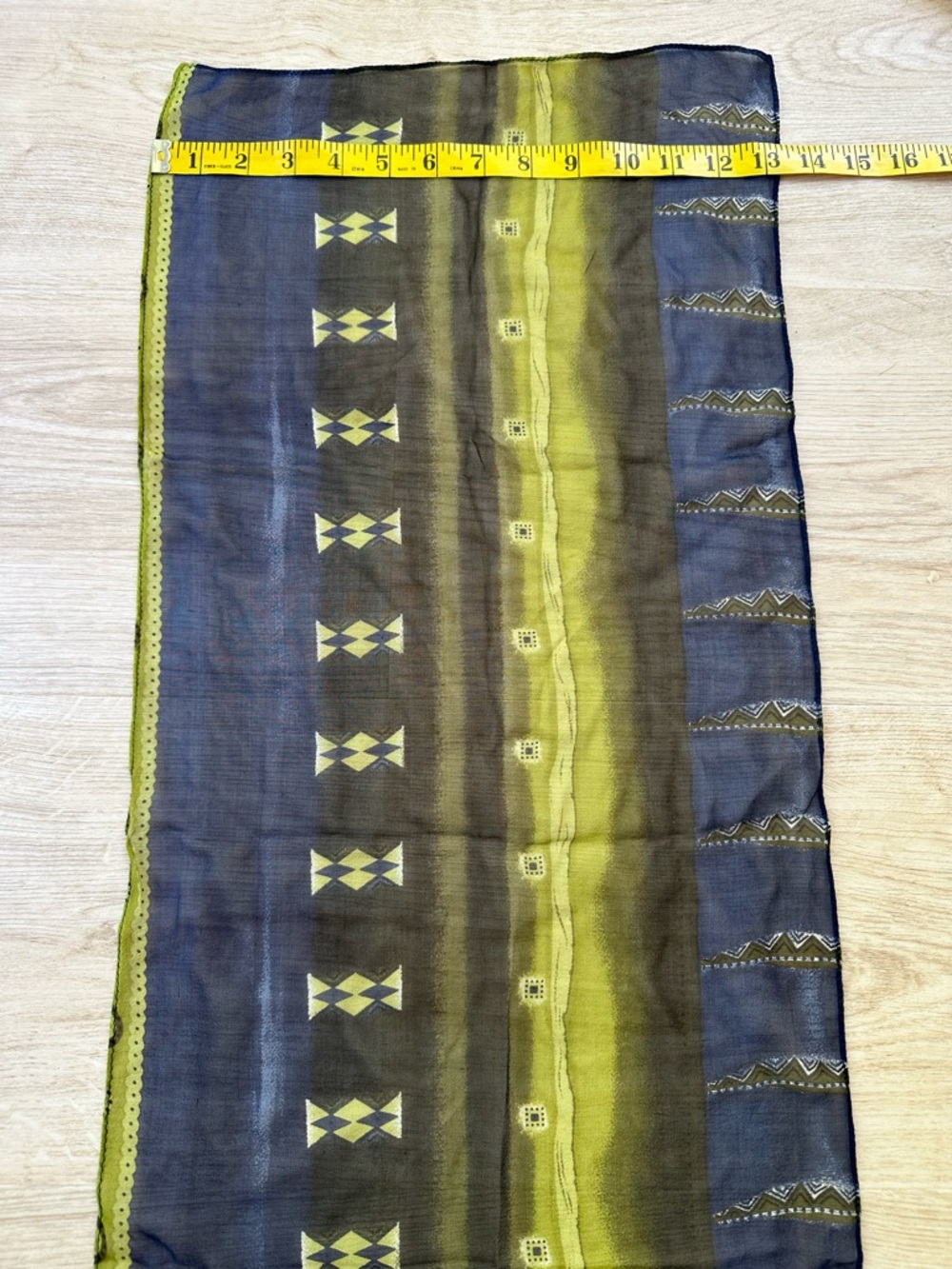 Chico’s Silk Oblong Scarf Artsy Boho Royal Blue & Lime Green Colorblock Designs - Picture 14 of 17